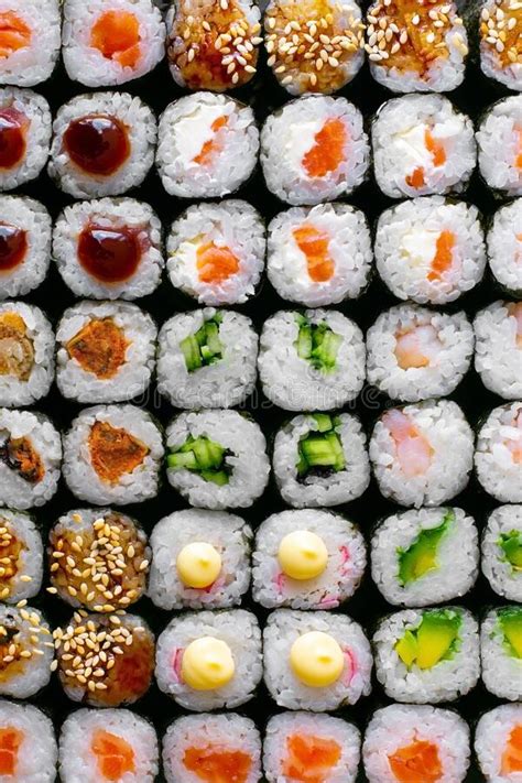 Sushi Roll Pattern Traditional Japanese Food A Lot Of Maki Sushi