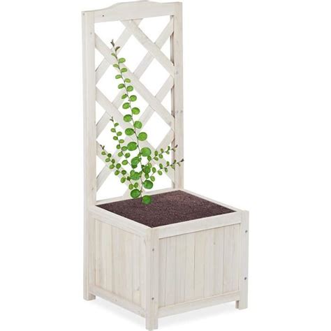 Relaxdays blanc Jardinière treillis espalier Tuteur plantes grimpantes bac à fleurs bois vigne
