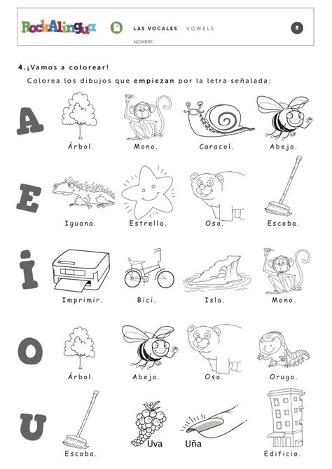Spanish Vowels Worksheet Rockalingua