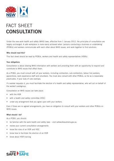 Whs Consultation Fact Sheet Workcover Nsw