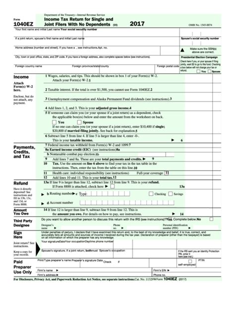 Federal 1040ez Fillable Form Printable Forms Free Online