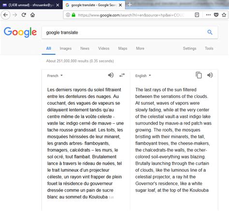 Google Translate translating the French literary text into English ...