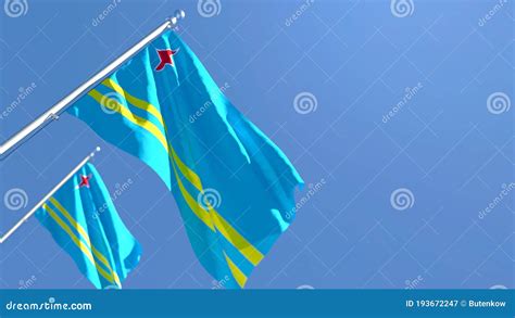 3d Rendering Of The National Flag Of Aruba Waving In The Wind Stock