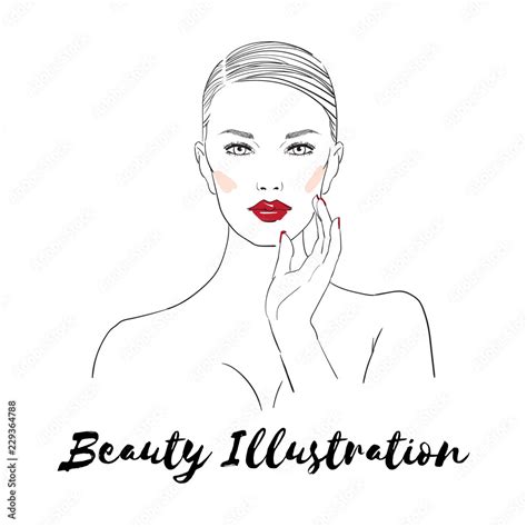 Beautiful Woman Face With Nude Makeup Hand Drawn Vector Illustration