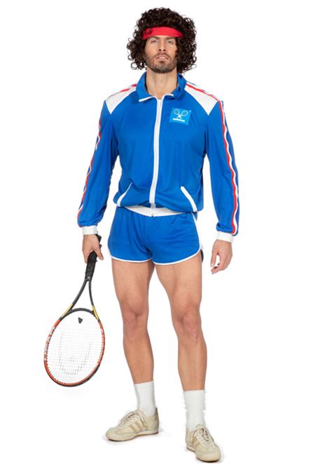 Mens 1980s Blue Retro Tennis Player Costume