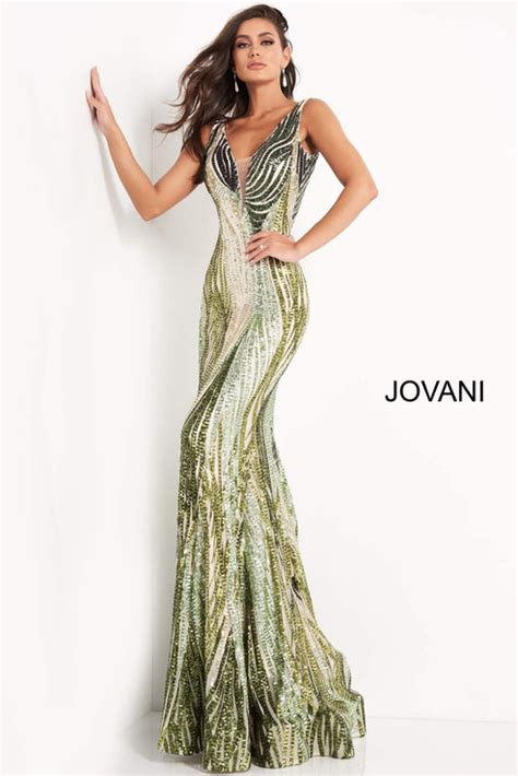 Jovani 05103 Long Fitted Sequin Mermaid Prom Dress Plunging Neckline P