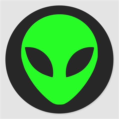 Green Alien Head And Black Classic Round Sticker In 2020