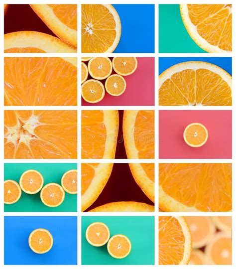 A Collage Of Many Pictures With Juicy Oranges Set Of Images Wit Stock