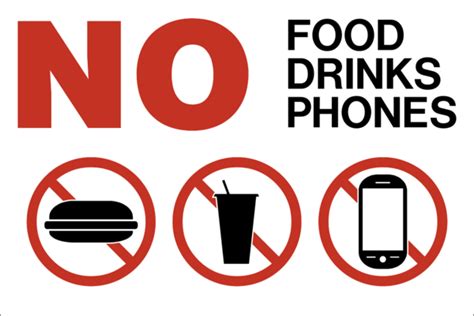 No Food Drinks Phones Western Safety Sign