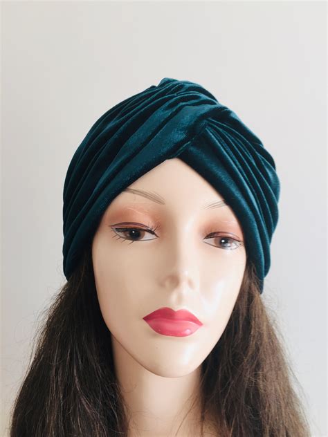 Velvet Turban With Brooch Emerald Green Turban Boho Etsy