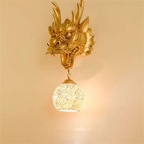 Classic Led Wall Lamp Fixture Gold Resin Dragon Wall Light Art