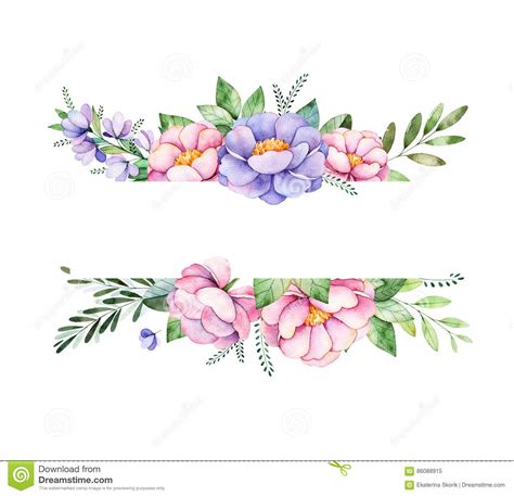 Beautiful Watercolor Border Frame With Peonyflowerfoliagebranches