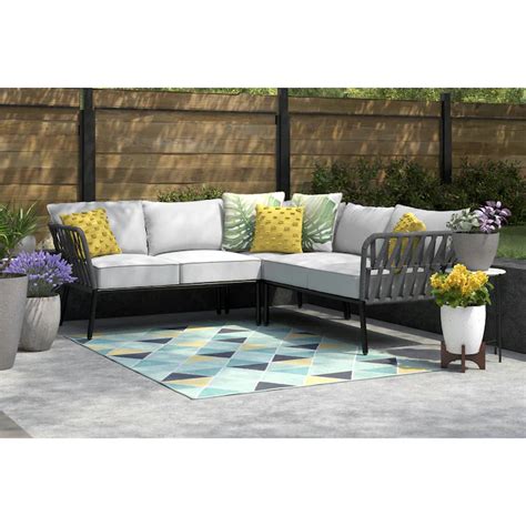 style selections stratford outdoor sectional with cushion s and grey steel frame in the patio