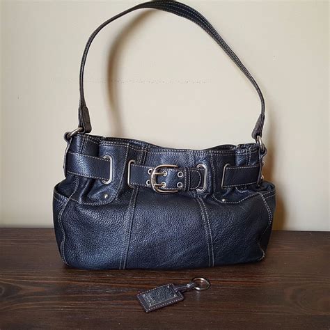 Tignanello Black Genuine Pebbled Leather Satchel Handbag Shoulder Purse