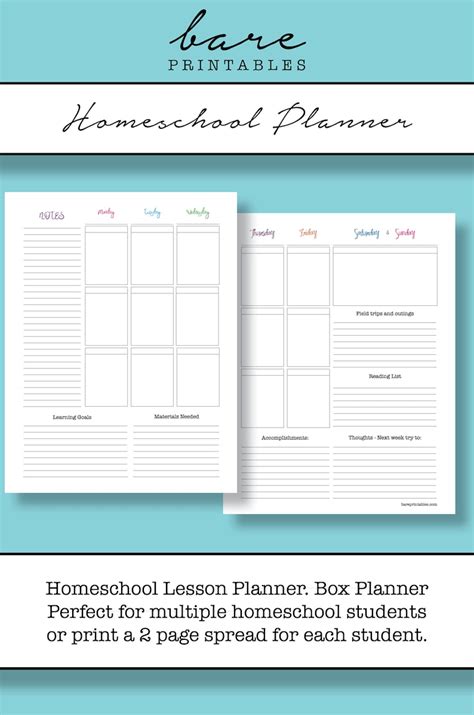 Homeschool Lesson Planner Weekly Box Planner Printable Etsy
