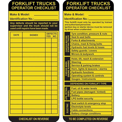 July 19, 2016 no comments. Forklift Inspection Safety Tags | PARRS | Workplace Equipment Experts
