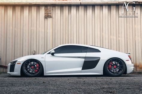 White Audi R8 Forged Wheels Air Suspension Staggered Audi R8 Audi Audi Cars