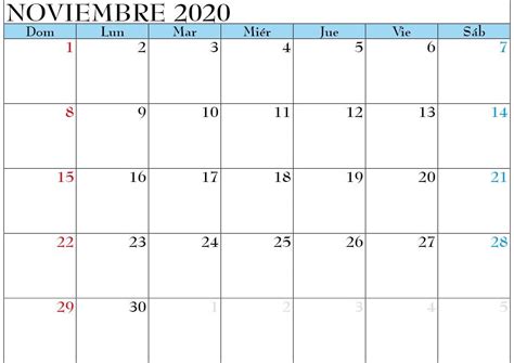 Calendario Noviembre 2020 Imprimible Con Notas