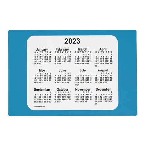 2023 Steel Blue Laminated Calendar By Janz Placemat Zazzle