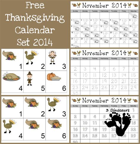 Free 2014 Thanksgiving Calendar Set