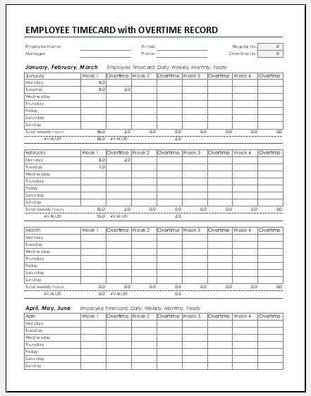 Excel Overtime Record Sheet For Employees Excel Templates