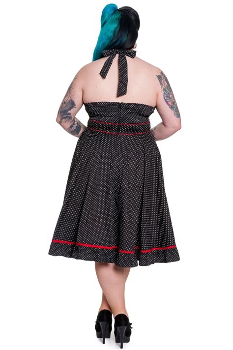 Hell Bunny Plus Size Rockabilly Black And White Polka Dot W Red Trim Pinup Vanity Dress [hb4114bw