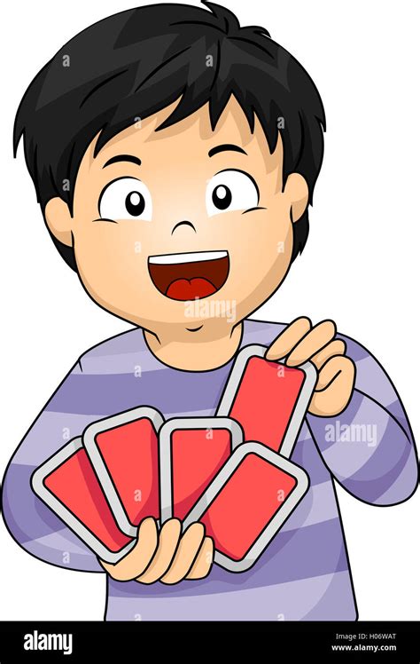 Illustration Of A Little Boy Playing With Cards Stock Photo Alamy