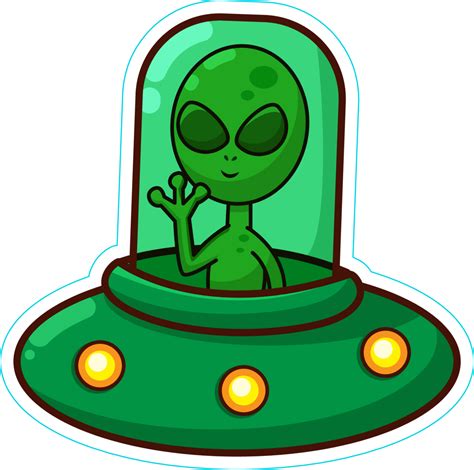 Download Alien In Spaceship Cartoon Sticker - Alien In Spaceship Clipart Png Download - PikPng