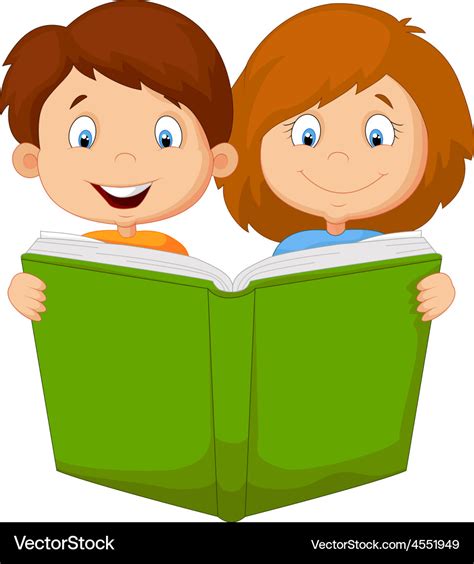 Cartoon Boy And Girl Reading Book Royalty Free Vector Image