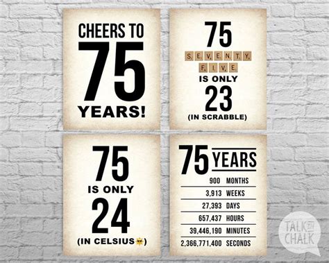 75th Birthday Printable Posters 75th Birthday Sign Pack Digital Files