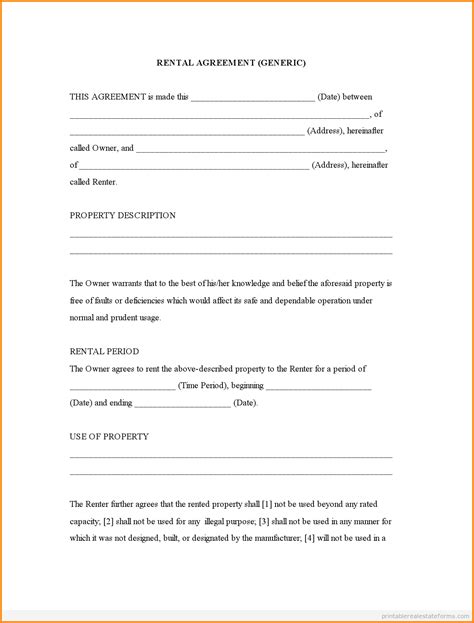 Free Printable Rental Agreement Form Word Free Printable Templates