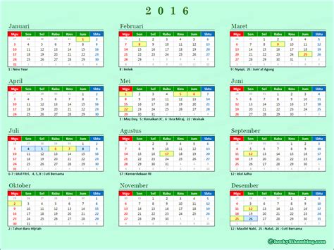 Kalender 2016 Lengkap Terbarutau