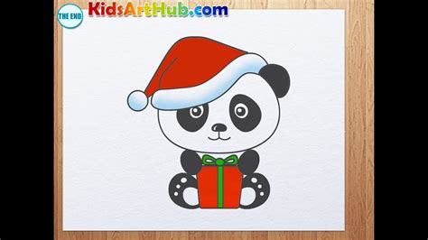 Draw two curved lines to connect the big circles and complete the panda's body. How to draw Panda with Christmas hat and gift - YouTube