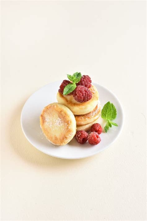 Cottage Cheese Pancakes With Fresh Raspberries Stock Image Image Of