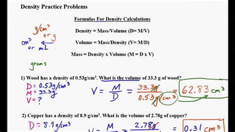 Density Mass And Volume Problems Part 2 Youtube