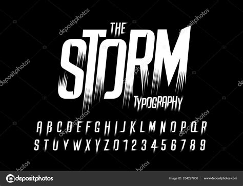 Storm Stylized Font Alphabet Numbers Vector Illustration — Stock Vector