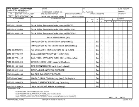 Da Form 3161 Fillable 2062 Hand Receipt Pdf In 2020