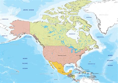 Detailed Map Of North America By Pstros Graphicriver