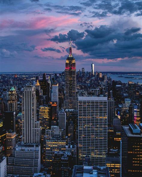 New York ~ Nw ~ City ~ Lights ~ Evening ~ Sunset ~ Sky ~ Pink ~ Blue