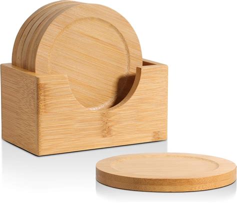 Comsaf 35 Inch Wood Coasters With Holder For Drinks Round Wooden