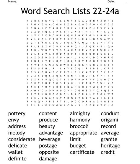 Word Search Lists 22 24a Wordmint