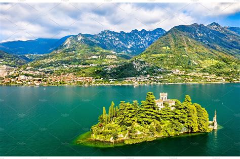 Castle On Loreto Island On Lake Iseo Stock Photo Containing Italy And