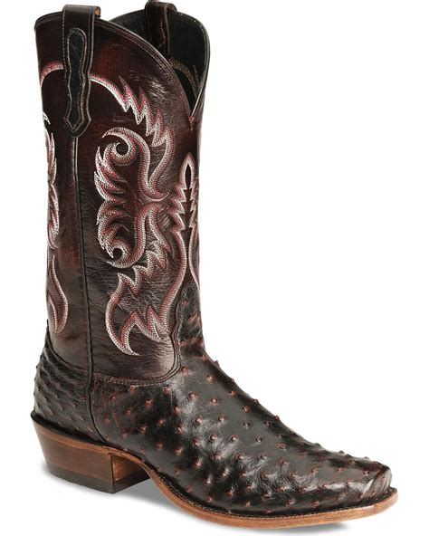 Nocona Mens Black Cherry Full Quill Ostrich Boots Sq Toe Country