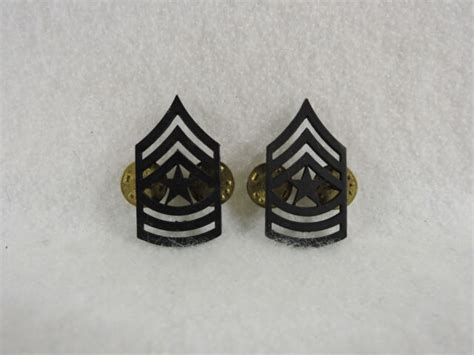 Vintage Pair Us Army E 9 Sergeant Major Rank Collar Pins Subdued Cb Nhm