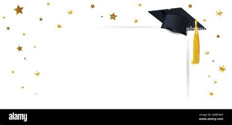 Graduate Cap And Diploma With Confetti Of Gold Stars On A White