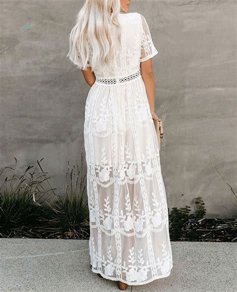 Long White Lace Boho Dress Boho Bridesmaid Dresses White Beach Dress Seamido