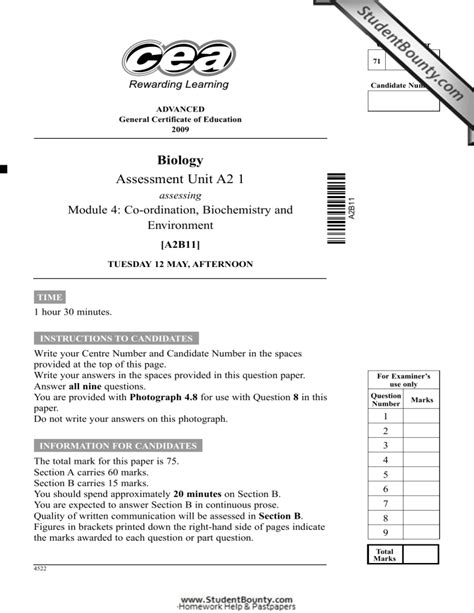 A2as Biol Revised Past Papers Mark Schemes Standard Mayjune Series 2009