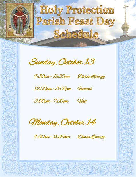 2019 Parish Feast Day Schedule Holy Mother Of God Orthodox Church