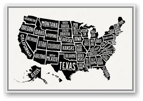 Simple United States World Map 24x36 White Floating Framed Canvas