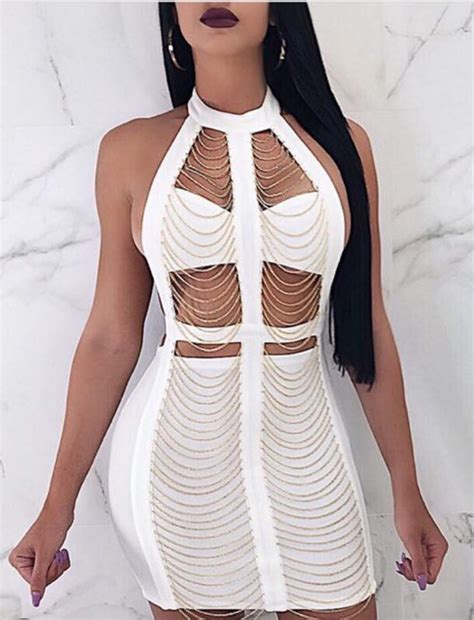 Women Luxury Sexy Chian Backless White Bandage Dress Knitted